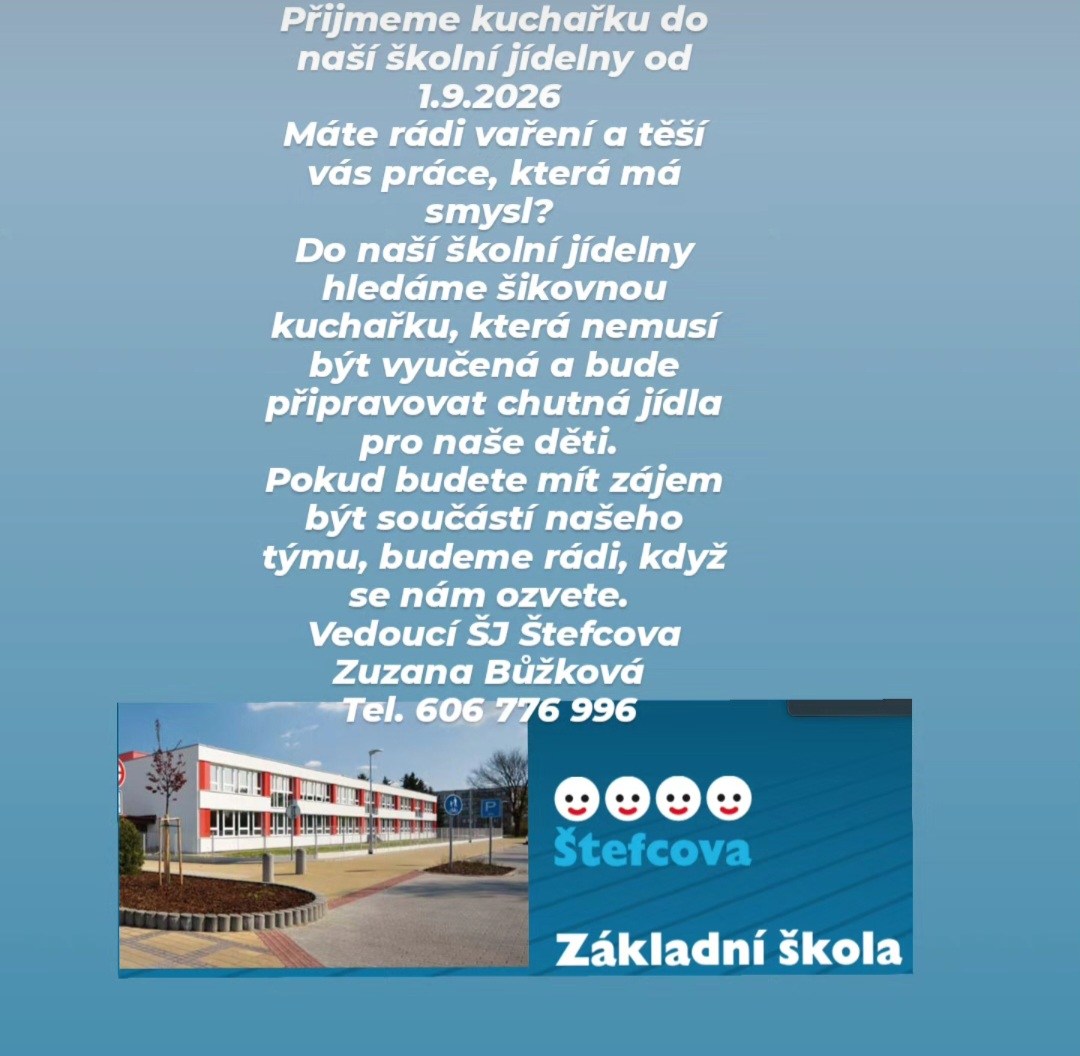 Přijmeme kuchařku do školní jídelny !!!